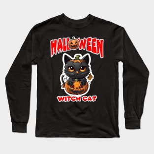 Witch Cat Happy Halloween. Long Sleeve T-Shirt